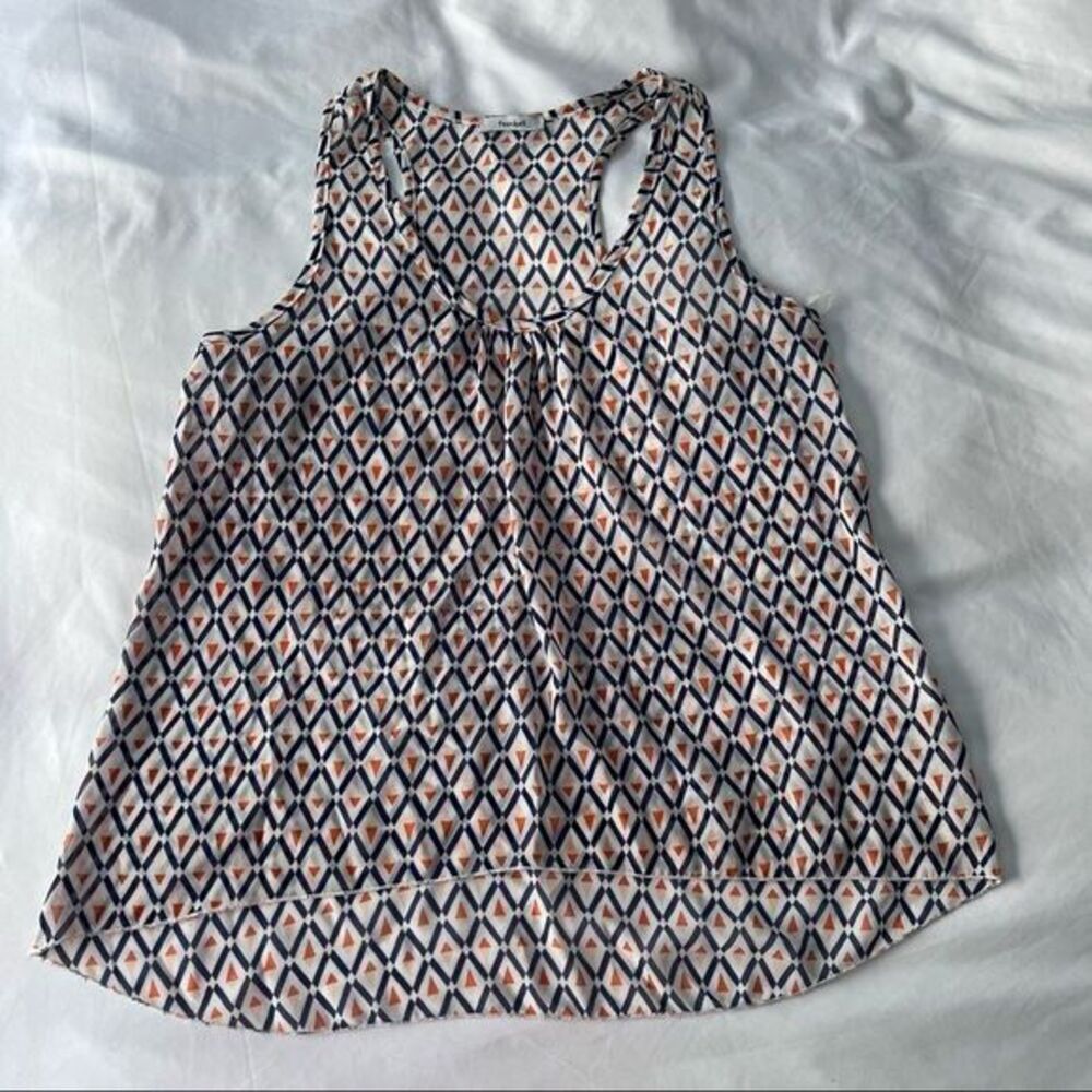 4/$20 sheer geometric printed white tank top, size large